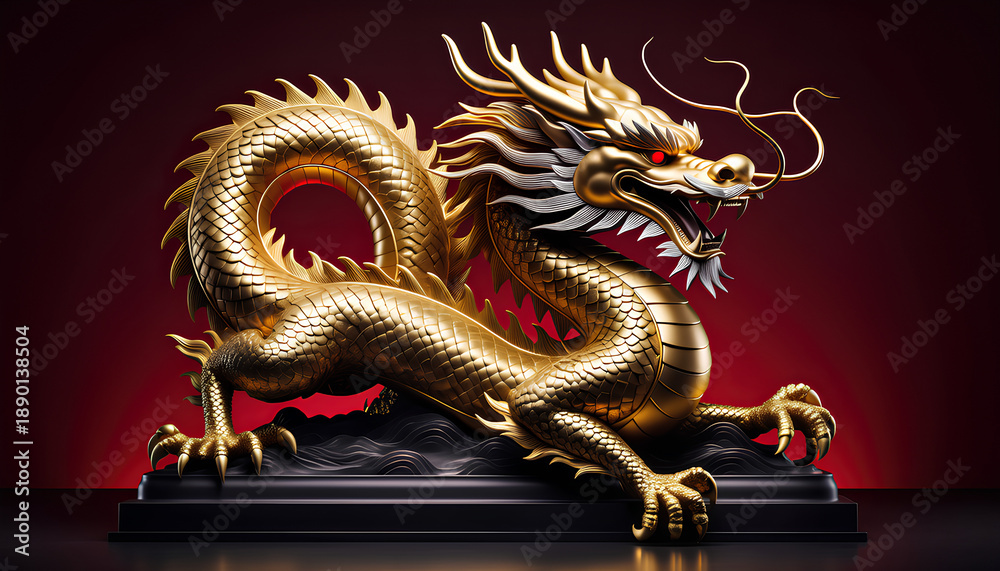 Fototapeta premium Mythical Chinese Dragon with Golden Scales Symbolizing Power and Prosperity for Lunar New Year