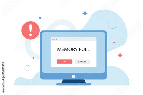 Memory Full Error Notification Illustration, Computer Storage Limit Warning Message Vector