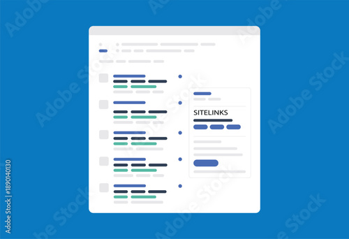 Search Engine Results Page with Sitelinks Illustration, SEO Optimization and Website Ranking Concept