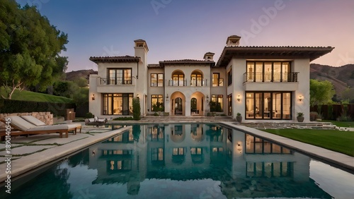Exterior view of a luxury home in Calabasas, California, showcasing modern architecture, landscaped gardens, upscale residential design, and premium real estate lifestyle