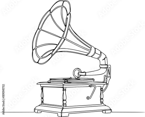 Vintage gramophone sketch with continuous line drawing style. No editable strokes
