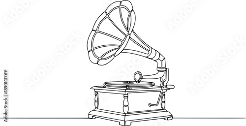 Vintage gramophone sketch with continuous line drawing style. No editable strokes
