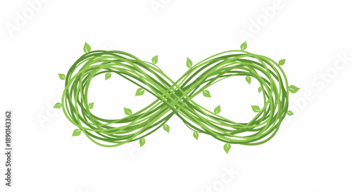 Green vines with leaves form an infinity symbol. This image represents concepts of sustainability, nature, and endless growth, useful for environmental or eco friendly themes.