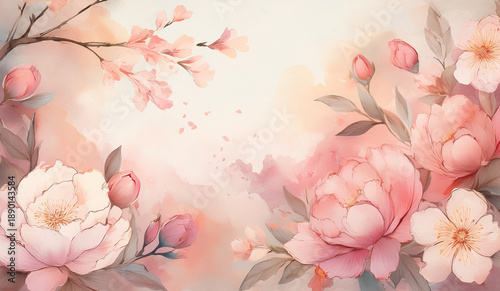 芍薬と桜の花の背景画像