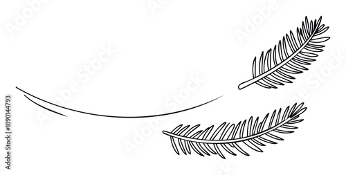 Black outline drawing of two stylized decorative plant branches with a graceful curving line, perfect for elegant natural branding and tranquil graphic design projects.