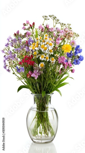 Wallpaper Mural A vibrant bouquet of wildflowers in a clear glass vase, showcasing an array of colorful blooms and greenery. Torontodigital.ca