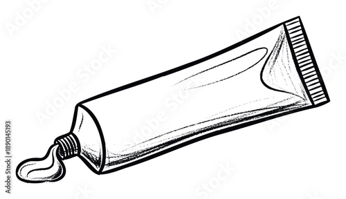 Distressed line drawing of a squeezed tube with product emerging, ideal for graphic applications, educational materials, and DIY project illustrations.