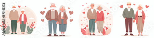 vector of old couple standing holding hands affectionately on valentine