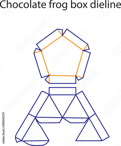 Pentagonal Chocolate Frog Box Dieline Template with Fold Lines and Cut Lines for Candy Packaging