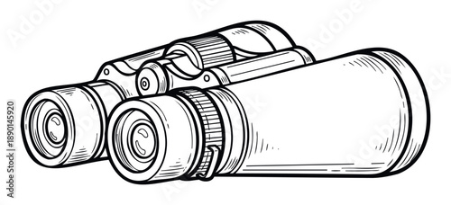 Detailed line drawing of binoculars for outdoor exploration and wildlife observation perfect for adventure travel themed educational materials or scouting equipment displays