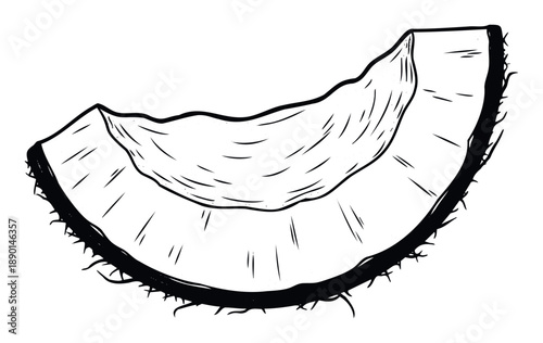 Coconut slice graphic for tropical drink recipes, healthy food promotions, summer vacation advertisements, and exotic fruit packaging designs.