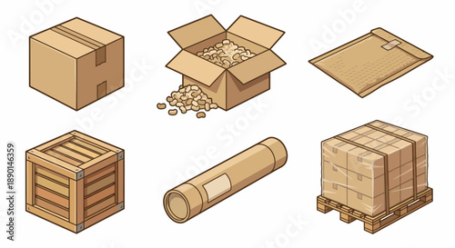 Logistics and shipping packaging materials vector illustration