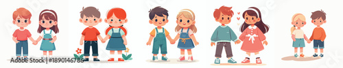 vector 2 small children happy holding hands