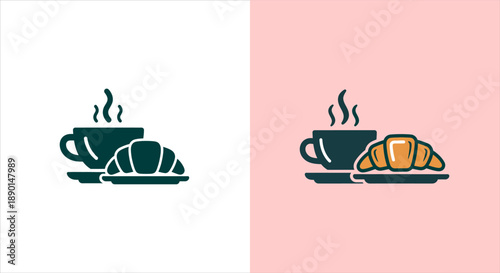 Delicious coffee cup and freshly baked croissant icon for morning breakfast meals, perfect for menus and apps