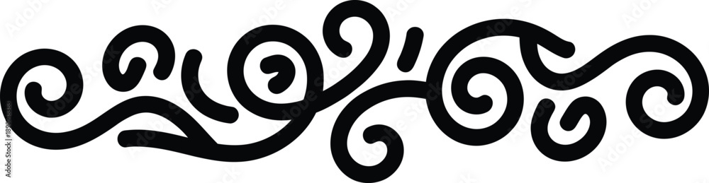 Fototapeta premium Ornate black and white flourish divider featuring swirling curves and elegant graphic elements.