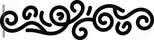 Ornate black and white flourish divider featuring swirling curves and elegant graphic elements.
