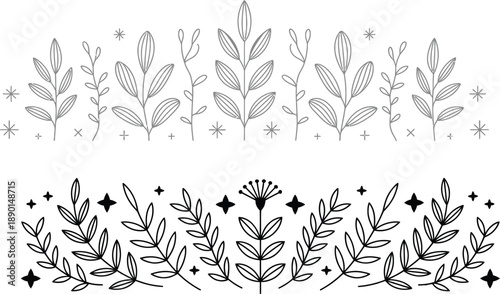 Delicate black and grey line art floral and botanical dividers for sophisticated, elegant design accents.