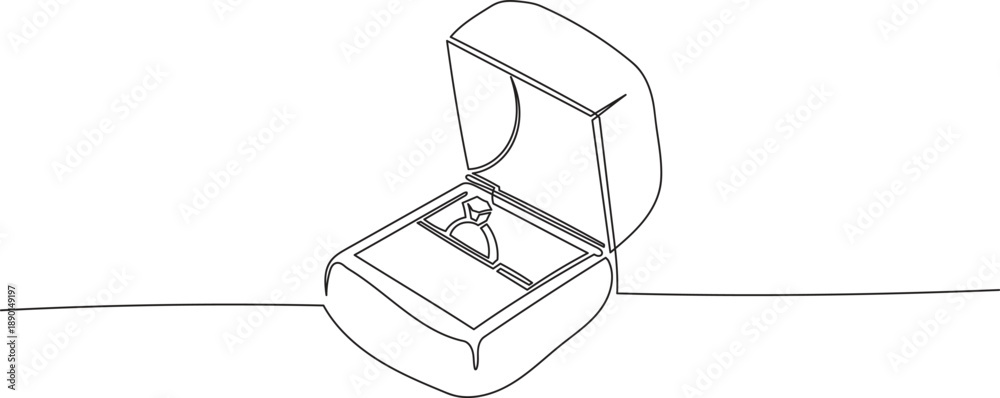 Obraz premium Continuous One Line Drawing of a Ring Box eps10