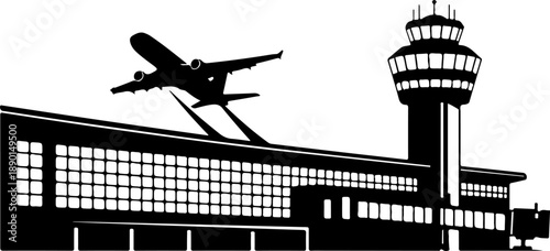 Airport with Plane silhouette vector illustration