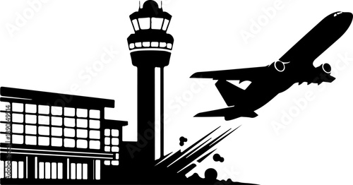 Airport with Plane silhouette vector illustration