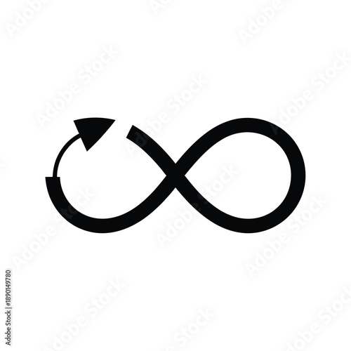 Black infinity symbol with an arrow indicating cyclical movement