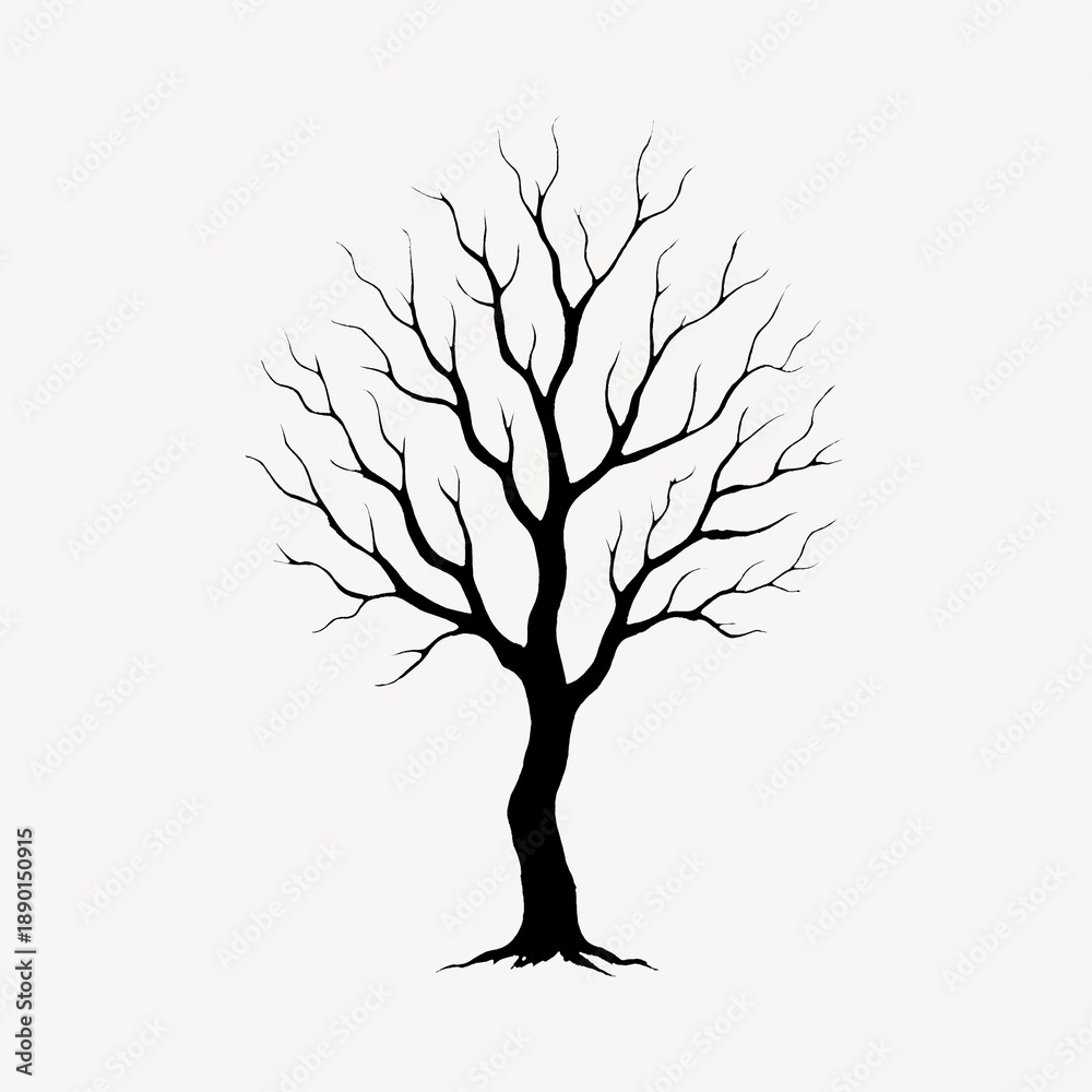 Fototapeta premium Bare tree silhouette illustration.