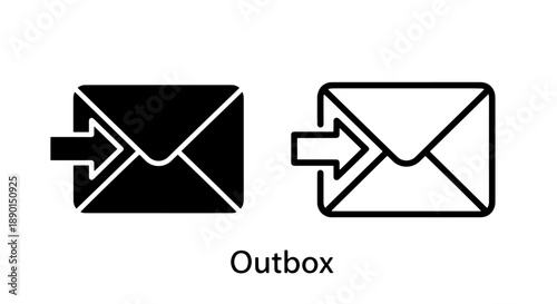 Outbox icon with arrow, solid black and outline for sending mail