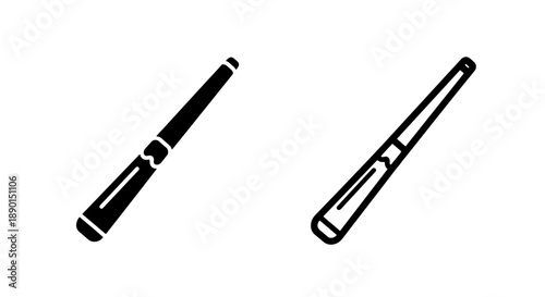 Billiard cue stick icon and outline, for playing pool and snooker games