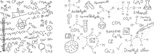 Molecular Realm: A meticulously crafted illustration displays a complex array of chemical formulas, diagrams, and scientific symbols. A visual representation of the intricate world of molecules. 