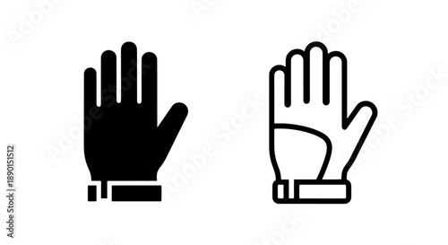 Work Glove Icon Set: Hand Protection and Safety Gear Silhouette and Outline