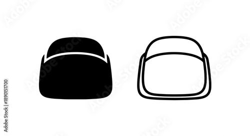 Visor Hat Icon Set: Solid Black and Outline for Sports and Sun Protection