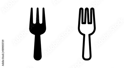 Table Fork Icon Set: Filled Black and Outline for Restaurant and Home Use