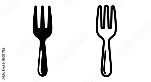 Silverware Fork Icon Duo: Solid and Outline Styles for Food Service