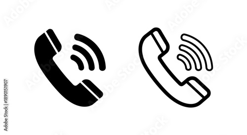 Classic telephone handset icon with sound waves, communication call symbol vector graphic