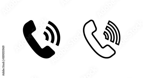 Incoming call telephone handset icon with ringing waves, communication symbol vector graphic