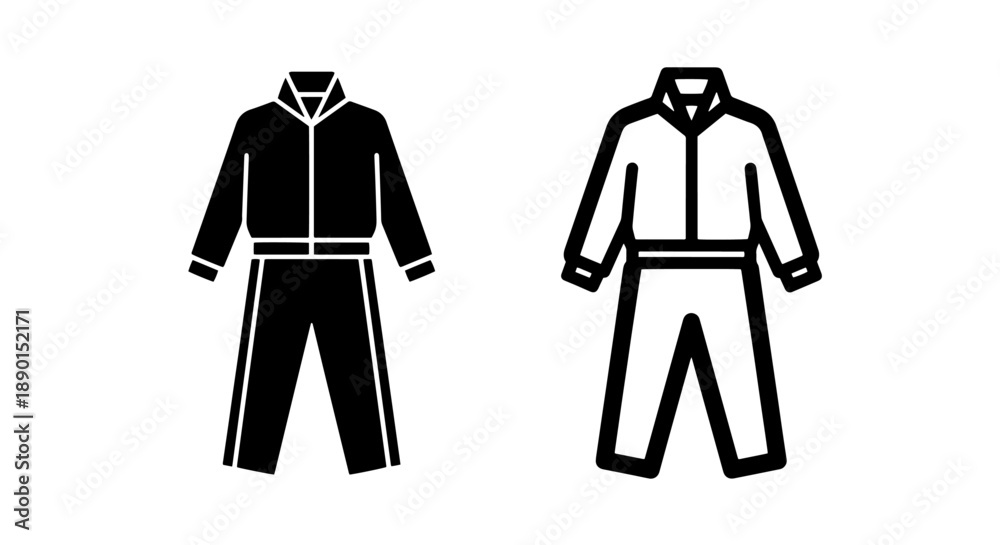 Obraz premium Modern Tracksuit Outfit Icon Design: Solid and Outline Sportswear for Active Lifestyle