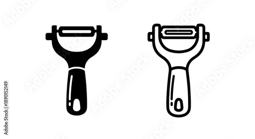 Practical Y-Peeler Icon: Solid Black and Outline Vector for Easy Culinary Tasks and Health