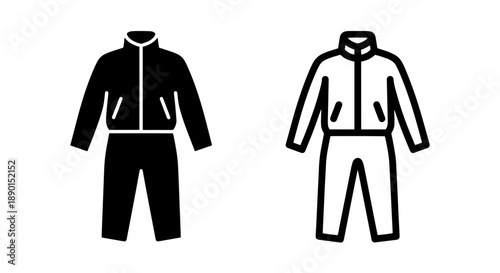 Stylish Tracksuit Icon: Solid Black and Outline Vector for Sportswear and Active Lifestyle Apparel