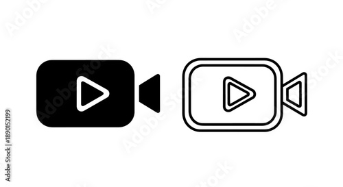 Video Camera and Play Button Icon Set: Media and Recording Symbols for Interface Design