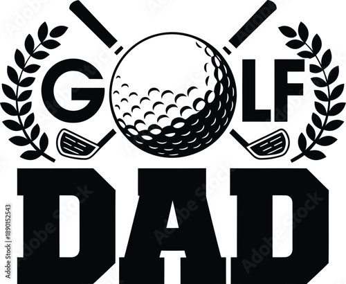 Golf Dad Retro Badge with Crossed Golf Clubs and Ball Vector Illustration