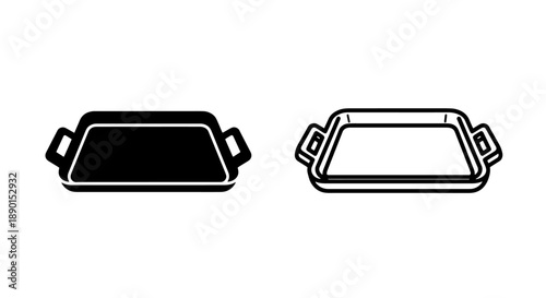 Serving tray with handles solid and outline vector icons for catering and kitchen applications