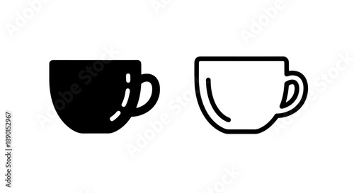 Coffee or tea cup solid and outline vector icons for cafe menus and beverage related apps