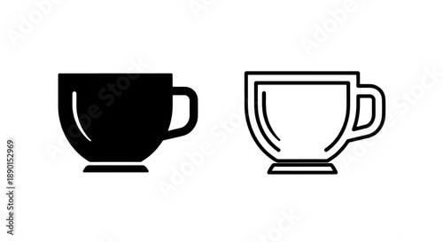 Hot beverage cup solid and outline vector icons for menu design and cafe interfaces