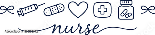 Minimal Nurse Line Art with Medical Icons Vector Design