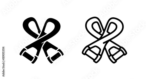 Flexible Fitness Loop Icon Set: Ergonomic Design in Black and Outline for Workout Equipment