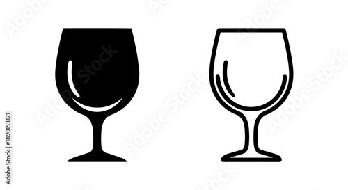 Sophisticated Wine Glass Icon Set: Black Solid and Line Art for Alcoholic Beverages and Events