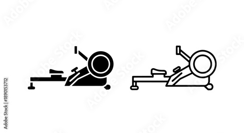 Modern Rowing Machine Fitness Equipment Icon in Solid and Line Art Styles