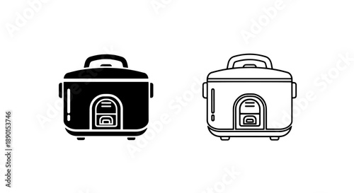 Household Rice Cooker Icon in Glyph and Line Styles for Kitchen Graphics