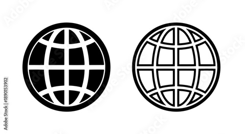 Grid Pattern Globe Icon Set in Black and White for Network and Global Internet Concepts