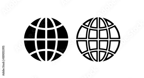 Minimalist Black and White Grid Globe Icons for Simplified Global Network Concepts